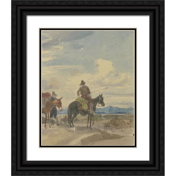 Johann Adam Klein 20x24 Black Ornate Framed Double Matted Museum Art Print Titled: Bauer on Horseback and Mule Drivers from the Roman Campagna