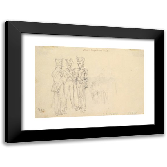 Johann Adam Klein 24x17 Black Modern Framed Museum Art Print Titled - Study of Three Soldiers and Two More Figures (1815)