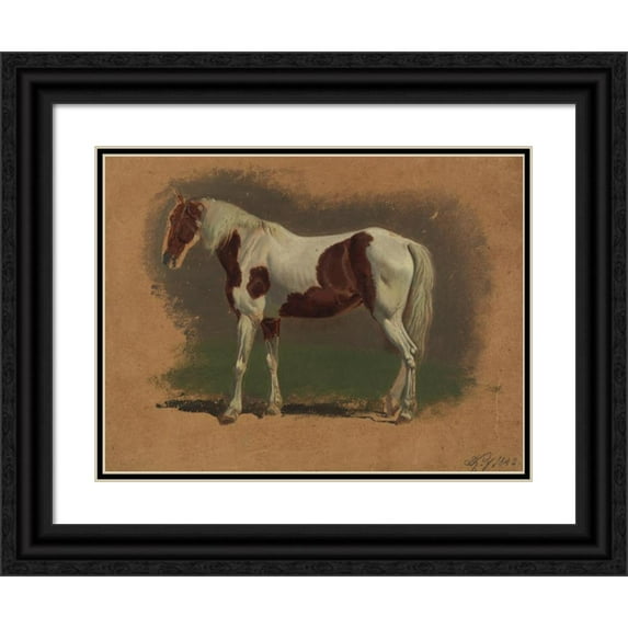 Johann Adam Klein 24x19 Black Ornate Framed Double Matted Museum Art Print Titled: Horse Study (1842)