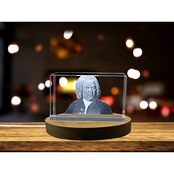 Johann Bach 3D Engraved Crystal Sculpture | Baroque Composer