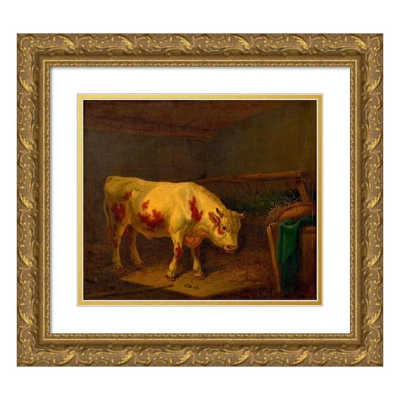 Johann Baptist Dallinger von Dalling the Younger 22x20 Gold Ornate Framed and Double Matted Museum Art Print Titled - Rind Im Stall (1851)