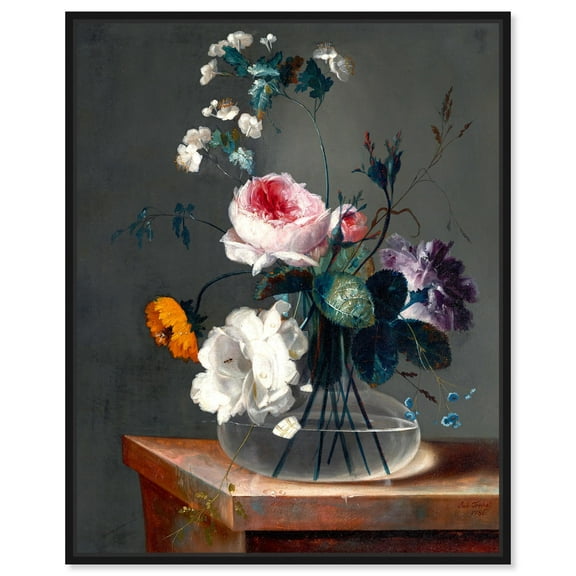 Johann Baptist Drechsler - Still Life with Flowers Canvas Vintage Floral Wall Art by Art Remedy, Black Frame, 36" x 45"