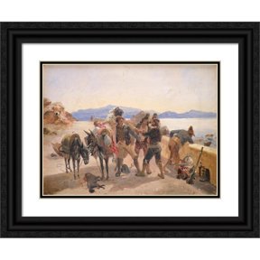 Johann Baptist Kirner 24x19 Black Ornate Framed Double Matted Museum Art Print Titled: Robbers Attacking Travellers (1836)