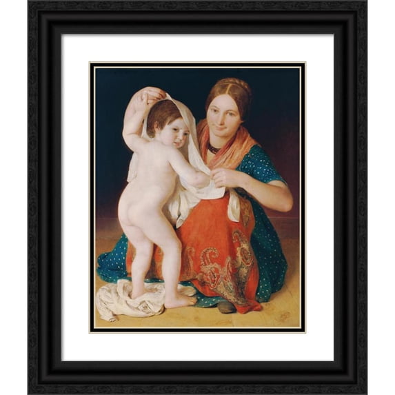 Johann Baptist Reiter 12x14 Black Ornate Wood Framed Double Matted Museum Art Print Titled: The Fresh Shirt (1847)