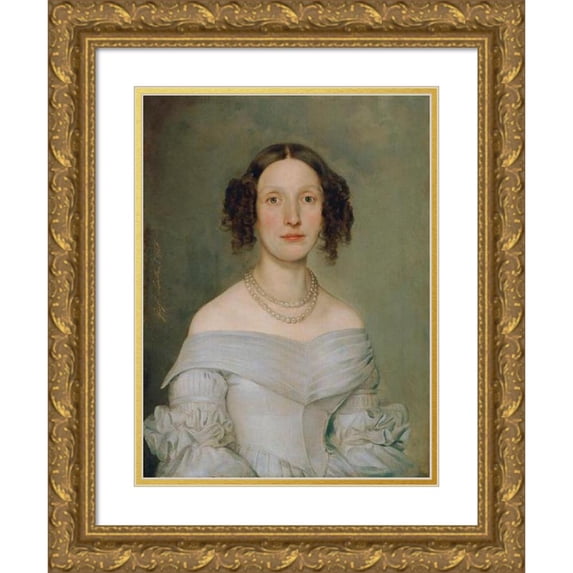 Johann Baptist Reiter 15x18 Gold Ornate Wood Frame and Double Matted Museum Art Print Titled - Lady in Light Blue Dress (1840)
