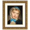 thumbnail image 1 of Johann Baptist Reiter 20x24 Gold Ornate Framed and Double Matted Museum Art Print Titled - A Girl with Lace Headscarf and Blue Bows, 1 of 4
