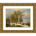 thumbnail image 1 of Johann Bernhard Klombeck 24x18 Gold Ornate Framed and Double Matted Museum Art Print Titled - Winter Landscape with Cattle Drivers (1863), 1 of 4