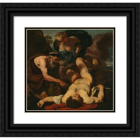 Johann Carl Loth 21x20 Black Ornate Framed Double Matted Museum Art Print Titled: Selene and Endymion (1660 - 1680)