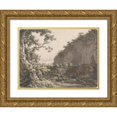 thumbnail image 1 of Johann Conrad Steiner 18x15 Gold Ornate Wood Frame and Double Matted Museum Art Print Titled - A Wooded Valley with Rocky Cliffs (1785), 1 of 4