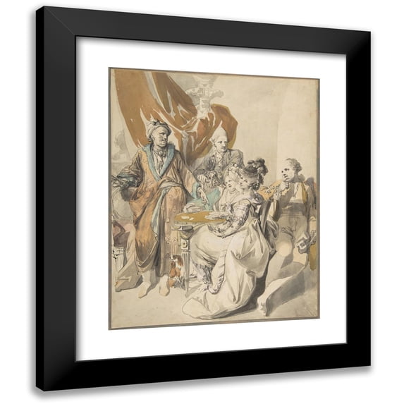 Johann Eleazar Schenau 12x14 Black Modern Framed Museum Art Print Titled - Two Women and Three Men Playing Cards (18th-Early 19th Century)
