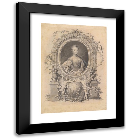 Johann Esaias Nilson 11x14 Black Modern Framed Museum Art Print Titled - Portrait of Queen Marie-Antoinette in an Ornamental Frame (Late 18th Century)