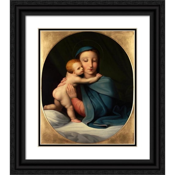 Johann Evangelist Scheffer von Leonhardshoff 20x23 Black Ornate Framed Double Matted Museum Art Print Titled: Madonna and Child (1817)