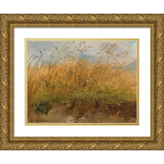 Johann Fischbach 14x12 Gold Ornate Wood Frame and Double Matted Museum Art Print Titled - On the Edge of the Meadow