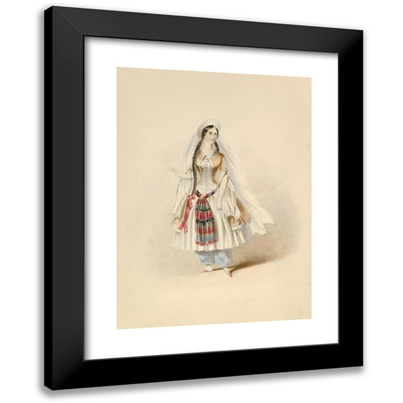 Johann Georg Christoph Fries 14x18 Black Modern Framed Museum Art Print Titled - Costume Study for Blonde in the ‘Abduction from the Seraglio- by W.A. Mozart (ca. 1830-50)