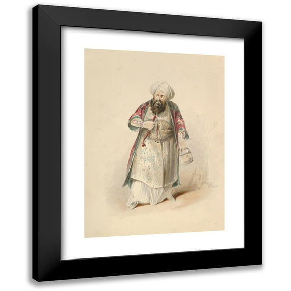 Johann Georg Christoph Fries 14x18 Black Modern Framed Museum Art Print Titled - Costume Study for Osmin in the ‘Abduction from the Seraglio- by W.A. Mozart (ca. 1830-50)