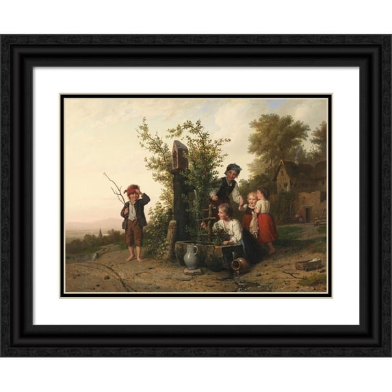 Johann Georg Meyer von Bremen 18x14 Black Ornate Wood Framed Double Matted Museum Art Print Titled - The Blind Play (1868)