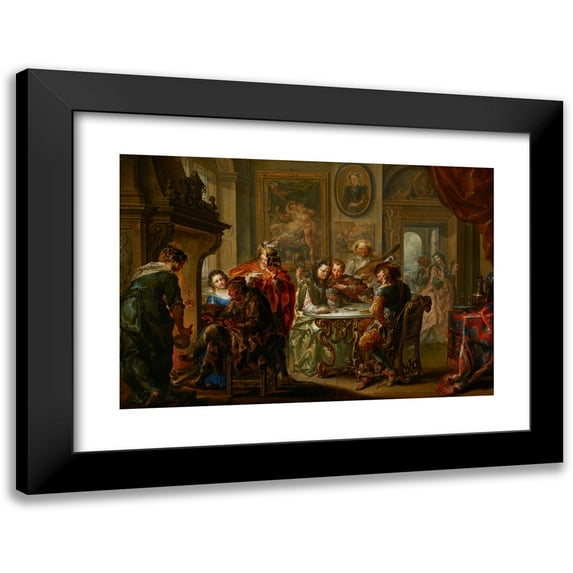 Johann Georg Platzer 24x18 Black Modern Framed Museum Art Print Titled - The Pleasures of the Seasons; Winter (C. 1730)