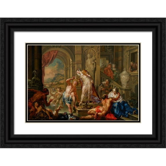 Johann Georg Platzer 24x18 Black Ornate Framed Double Matted Museum Art Print Titled: The Pleasures of the Seasons; Summer (C. 1730)