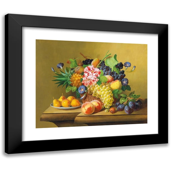 Johann Georg Seitz 24x20 Black Modern Framed Museum Art Print Titled - Still Life with a Fruit Basket and a Plate with Pears