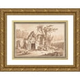 thumbnail image 1 of Johann Georg Wille 18x14 Gold Ornate Wood Frame and Double Matted Museum Art Print Titled - Washerwomen in Front of a Cottage (1769), 1 of 4
