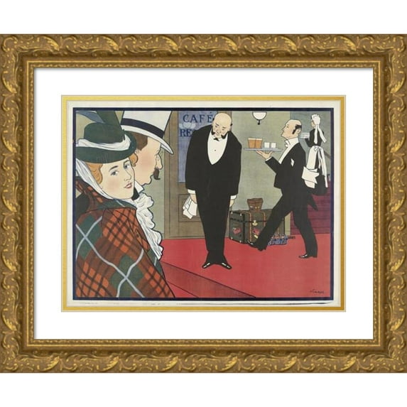 Johann Georg van Caspel 24x19 Gold Ornate Framed and Double Matted Museum Art Print Titled - Husband and Wife and Two Waiters (C. 1900)