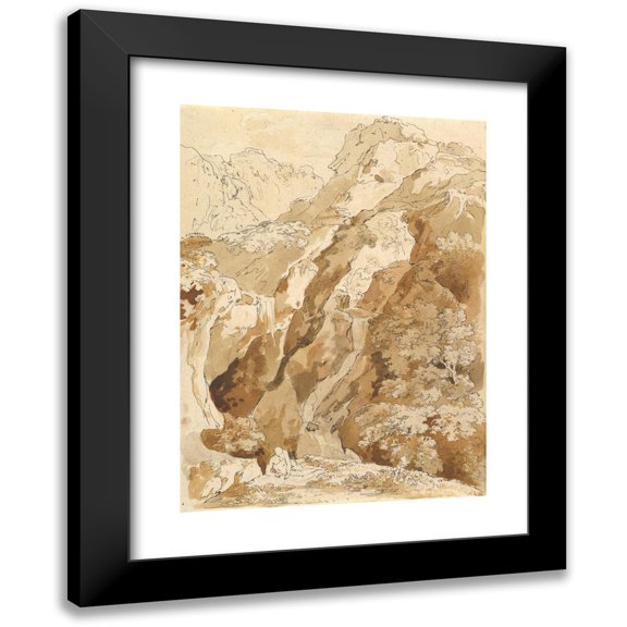 Johann Georg von Dillis 11x14 Black Modern Framed Museum Art Print Titled - Reclining Man in a Mountainous Landscape with Waterfalls (18th Century)
