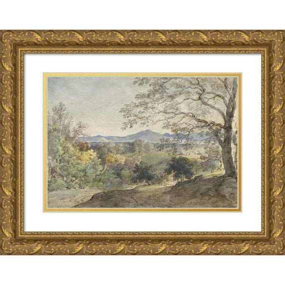 Johann Georg von Dillis 18x13 Gold Ornate Wood Frame and Double Matted Museum Art Print Titled - A View Across the Inn Valley to the Alps and Neubeuern (C. 1790)