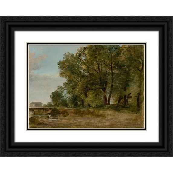 Johann Georg von Dillis 18x14 Black Ornate Wood Framed Double Matted Museum Art Print Titled - Praterinsel in Munich