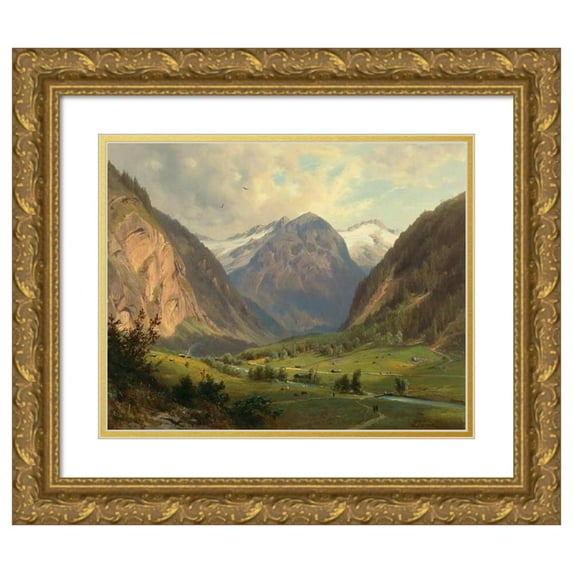Johann (Giovanni) Varrone 18x15 Gold Ornate Wood Frame and Double Matted Museum Art Print Titled - The Kotschachthal with the Bocksteinkogel with the Sky Wall Near Wild, Bad Gastein