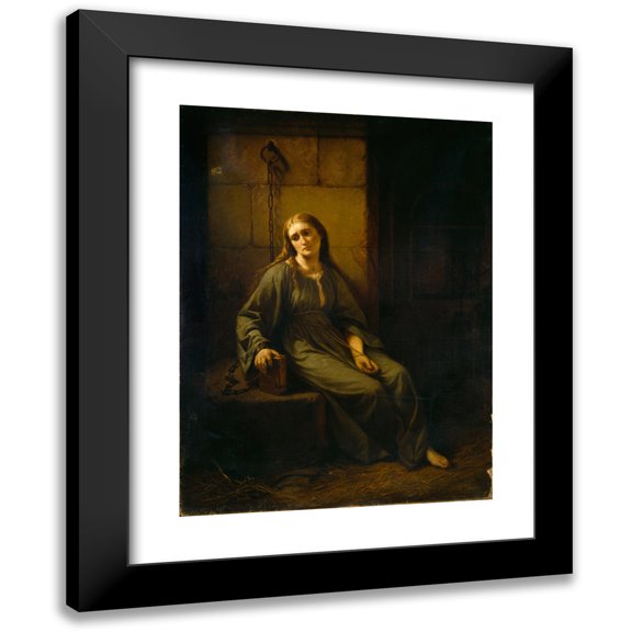 Johann Grund 14x18 Black Modern Framed Museum Art Print Titled - Marguerite in Prison (1863-1867)