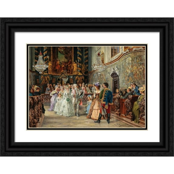 Johann Hamza 24x18 Black Ornate Framed Double Matted Museum Art Print Titled: Wedding in Garsten Abbey Church