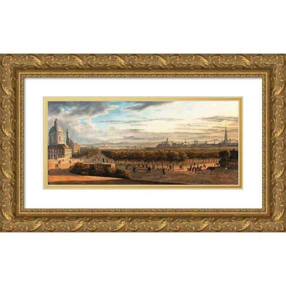 Johann Heinrich Hintze 14x8 Gold Ornate Wood Frame and Double Matted Museum Art Print Titled - A View of Vienna from the Terrace of Palais Schwarzenberg