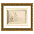thumbnail image 1 of Johann Heinrich Roos 14x12 Gold Ornate Wood Frame and Double Matted Museum Art Print Titled - Architectural Study Zinnenturm, 1 of 4