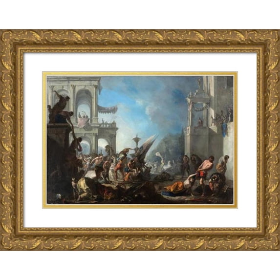 Johann Heinrich Schönfeld 14x11 Gold Ornate Wood Frame and Double Matted Museum Art Print Titled - Abduction of the Sabine Women (C. 1640)