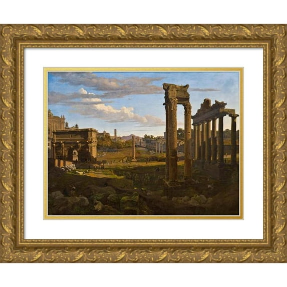 Johann Heinrich Schilbach 24x19 Gold Ornate Framed and Double Matted Museum Art Print Titled - View from the Capitol, Looking Towards the Forum Romanum (, C. 1826)