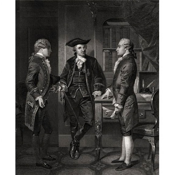 Johann Henry Jules Alexandre Von Robaii Baron De Kalb 1721 to 1780 Centre Introducing Lafayette to Silas Deane After Alo Poster Print, 12 x 15