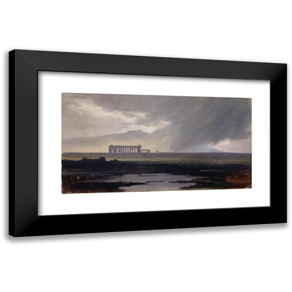 Johann Jakob Frey 14x9 Black Modern Framed Museum Art Print Titled - The Temples at Paestum in the Rain (1839 or 1842)