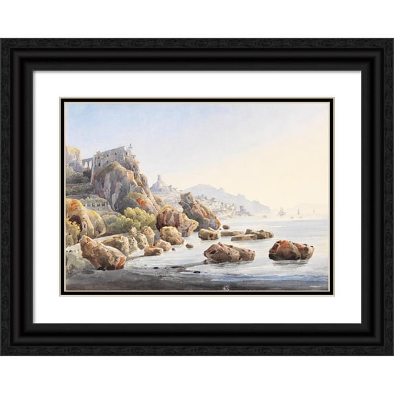 Johann Jakob Wolfensberger 18x14 Black Ornate Wood Framed Double Matted Museum Art Print Titled - Felsen Coast at Amalfi (1820-30)