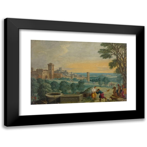 Johann König 18x13 Black Modern Framed Museum Art Print Titled - Rebecca and Eliezer at the Well