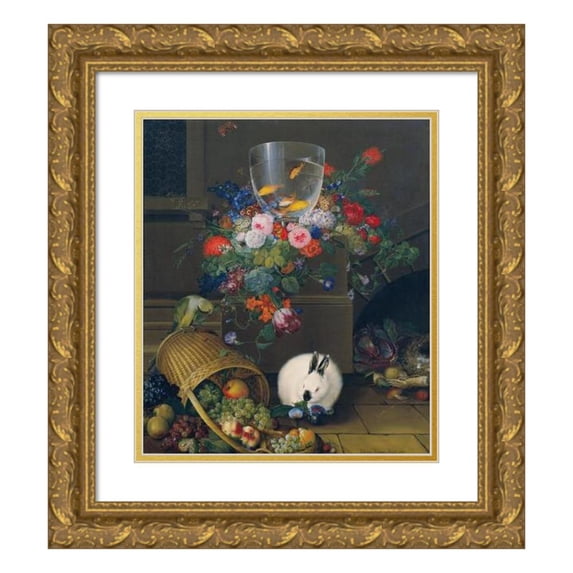 Johann Knapp 12x14 Gold Ornate Wood Frame and Double Matted Museum Art Print Titled - Still Life with Goldfish Glass (1810)
