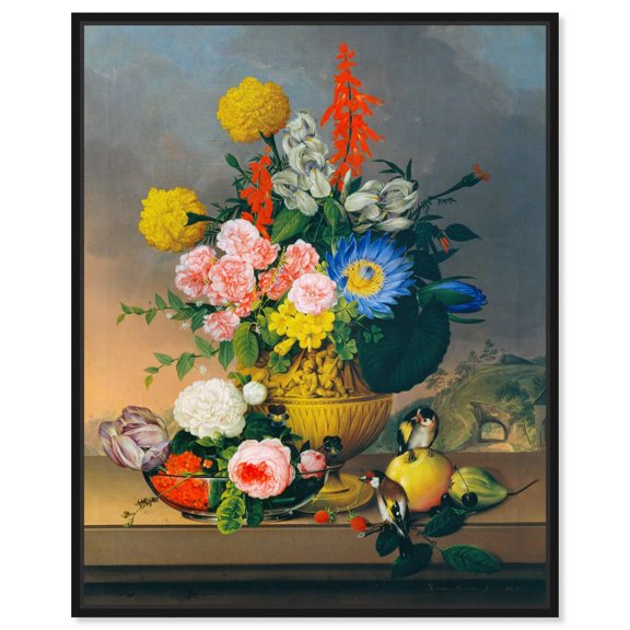 Johann Knapp - Still Life with Bouquet Canvas Vintage Floral Wall Art by Art Remedy, Black Frame, 36" x 45"