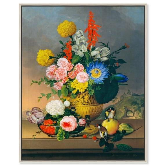 Johann Knapp - Still Life with Bouquet Canvas Vintage Floral Wall Art by Art Remedy, Silver Frame, 30" x 36"