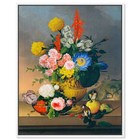 Johann Knapp - Still Life with Bouquet Canvas Vintage Floral Wall Art by Art Remedy, White Frame, 36" x 45"