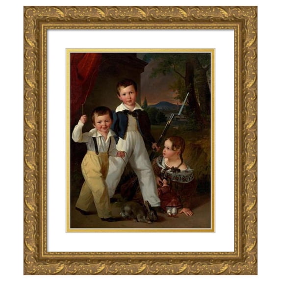 Johann Matthias Ranftl 20x24 Gold Ornate Framed and Double Matted Museum Art Print Titled - Carl, Mathias and Katherine Wisgrill as Children (1832)