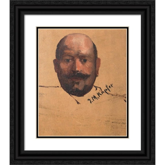 Johann Michael Kupfer 12x14 Black Ornate Wood Framed Double Matted Museum Art Print Titled: Fiaker Bratfisch (Portrait Sketch) (Around 1880-1890)