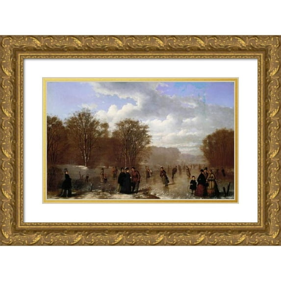 Johann Monglels Culverhouse 14x11 Gold Ornate Wood Frame and Double Matted Museum Art Print Titled - Skating on the Wissahickon (1875)