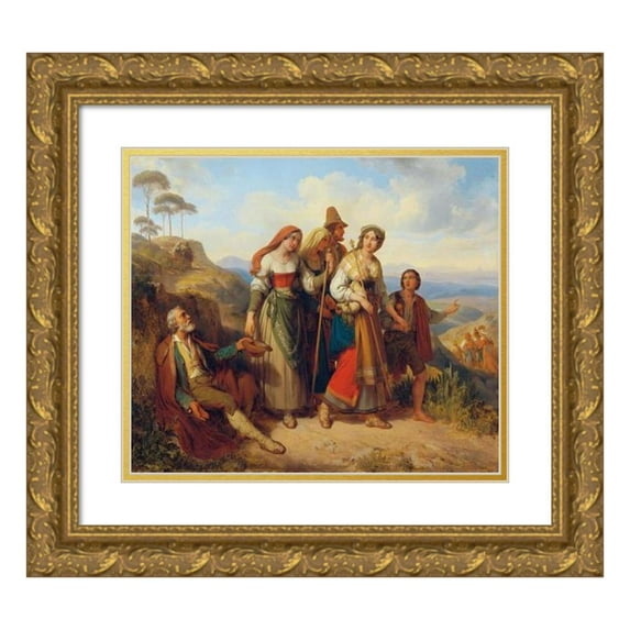 Johann Nepomuk Ender 14x12 Gold Ornate Wood Frame and Double Matted Museum Art Print Titled - Roman Pilgrims (1843)