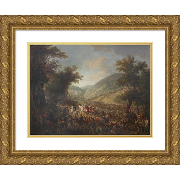 Johann Nepomuk Höchle 18x14 Gold Ornate Wood Frame and Double Matted Museum Art Print Titled - The Allied Armies, Emperor Franz I (II.) of Austria with the Crown Prince Ferdinand at the Top,