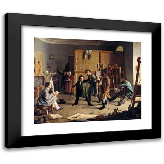 Johann Peter Hasenclever 18x15 Black Modern Framed Museum Art Print Titled - Studio Scene (1836)