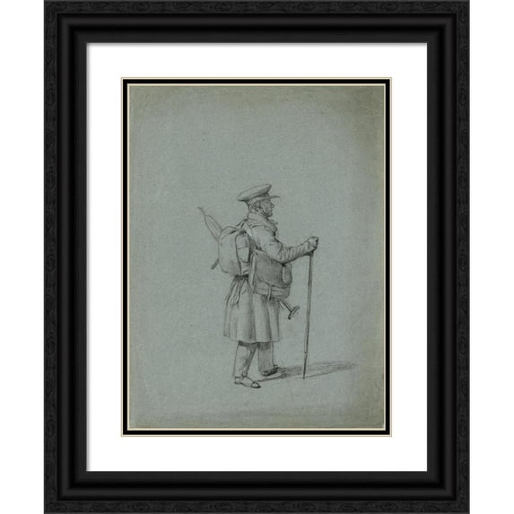 Johann Peter Krafft 11x14 Black Ornate Wood Framed Double Matted Museum Art Print Titled: Study of a Traveling Painter